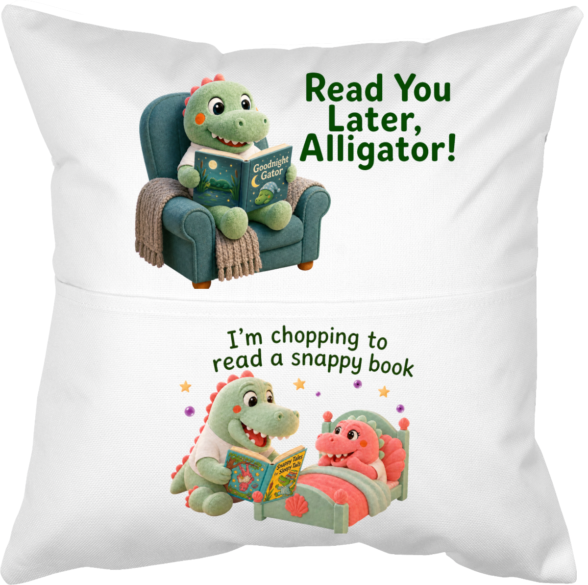 Read You Later Alligator pocket pillow mockup